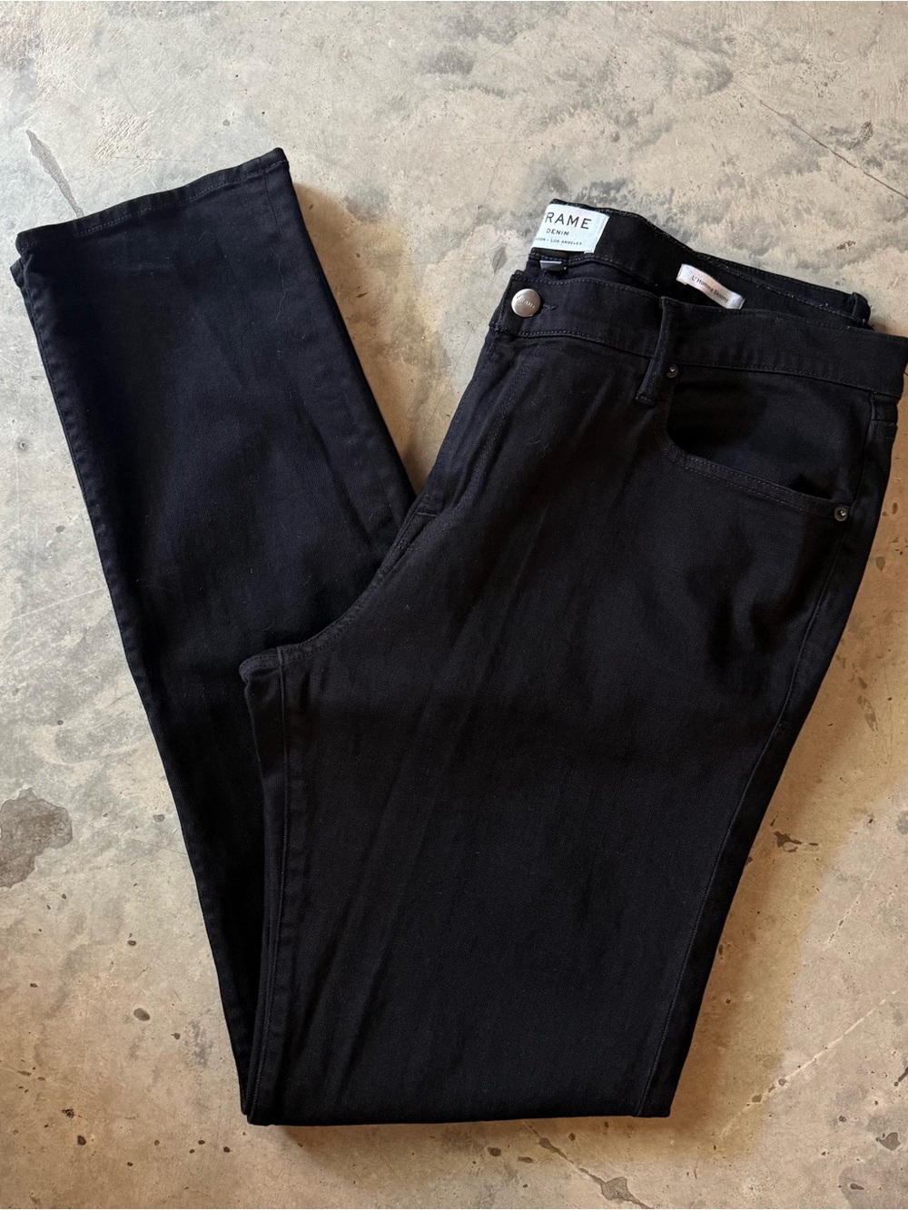 Mens Frame Denim Black High-Rise L’ Homme Skinny Jeans Super black. 38